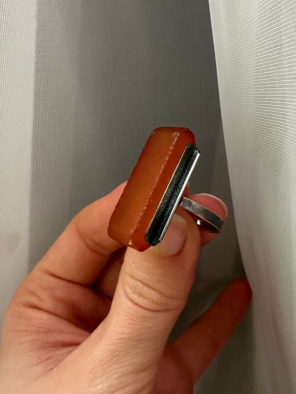 Handcrafted Baltic Amber Women’s Statement Ring - Minimal Silver Soviet Pastila